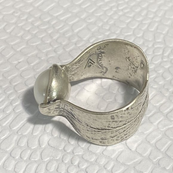 SILPADA 925 STERLING SILVER 925 Pearl RING Size 7 Retired Floral Leaf Etched - Picture 5 of 8